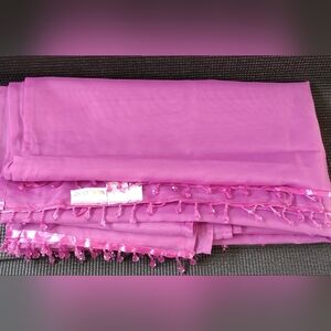 Sheer Violet Window Scarf Valance with Beaded Tassels